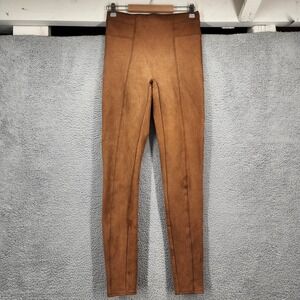 Spanx Faux Suede Leggings Cognac Brown High Rise Seam Detail Tall Medium M